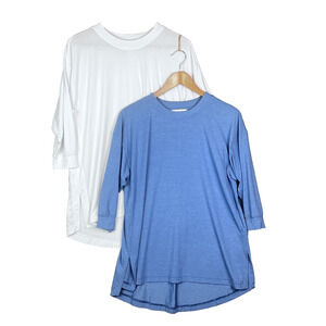 Athleta Tranquility Tops Size Small White & Blue 3/4 Sleeve Athleisure Oversized